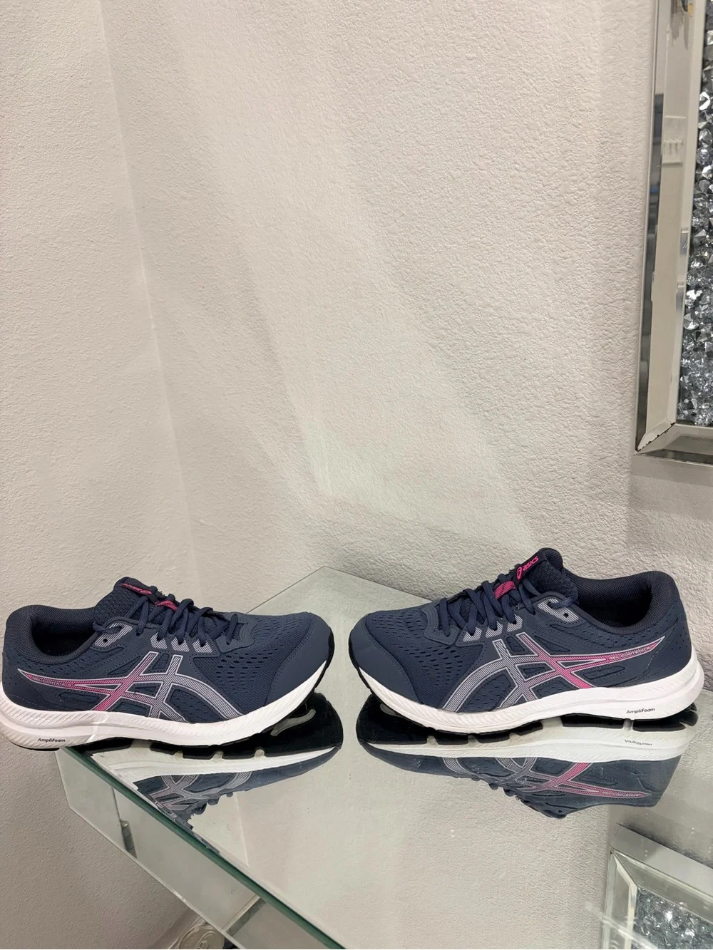 ASICS Women's Navy Running Sneakers with Pink Accents size 10